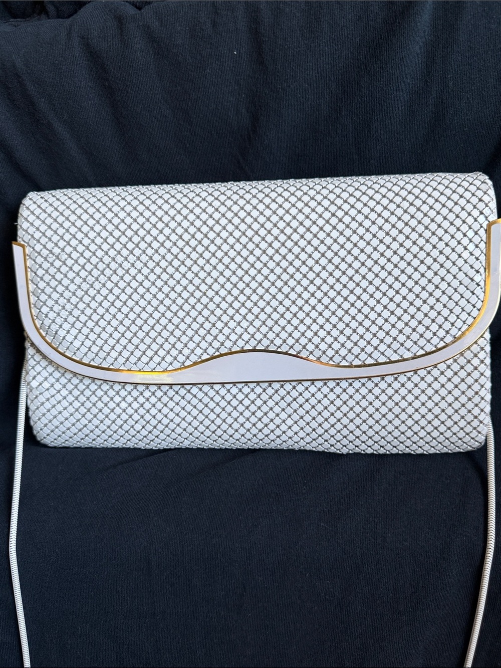 Elegant White Woven Clutch with Gold Trim